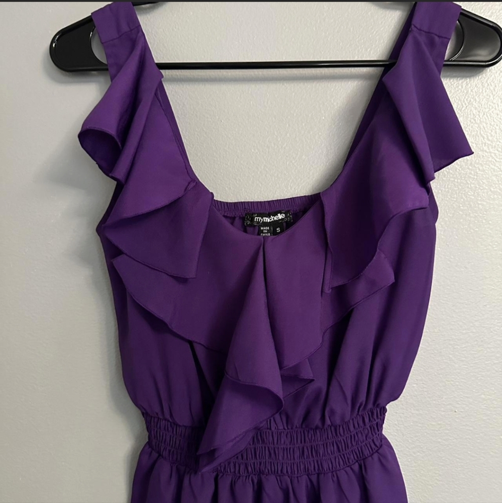EUC My Michelle Dark Purple Ruffle Bodice Fit & Flare Dress Small